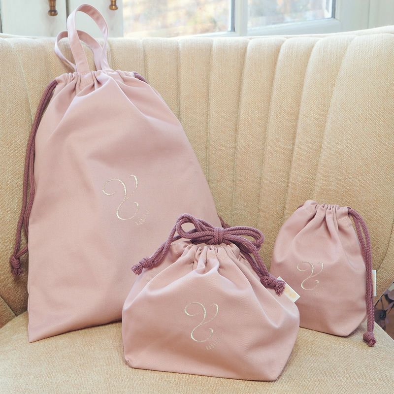 ラフィネ 巾着バッグ ３点セット ピンク